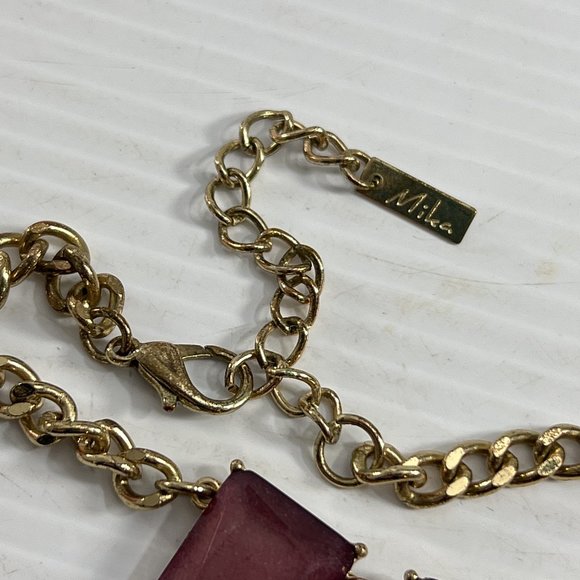 Mika Chunky Bib Necklace 20" Gold Tone Pale Pink Orange Statement - Picture 6 of 8